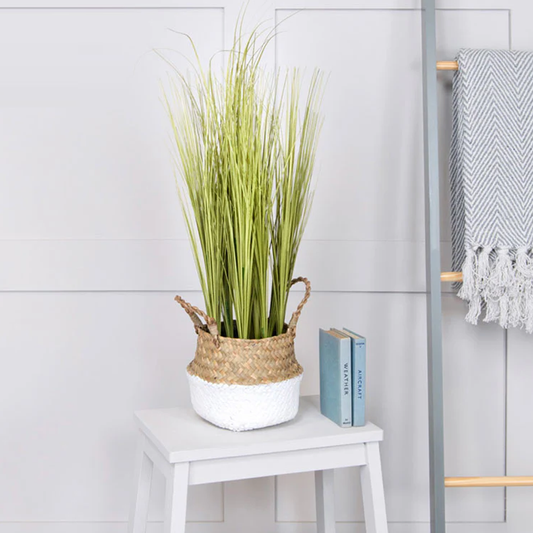Faux Reed Grass in Straw Pot