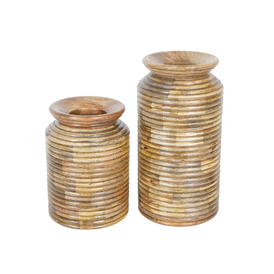 Set of 2 Stacked Wooden Vases