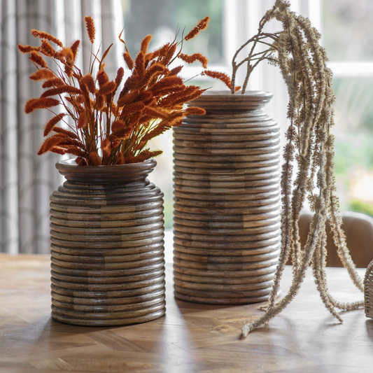 Set of 2 Stacked Wooden Vases