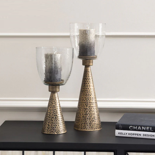 Iron & Hammered Glass Hurricane Large 45cm Table Candle