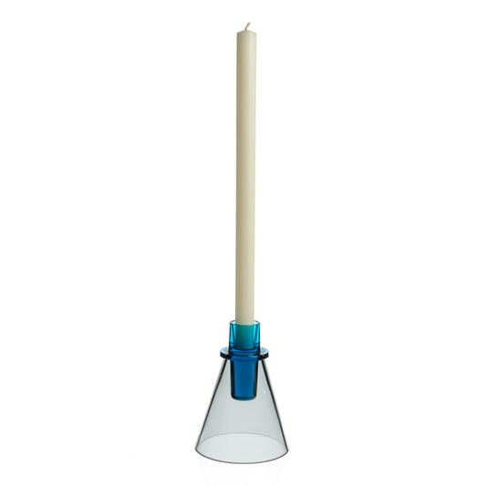 David Mellor | Coloured Glass Candlestick | Teal Smoke