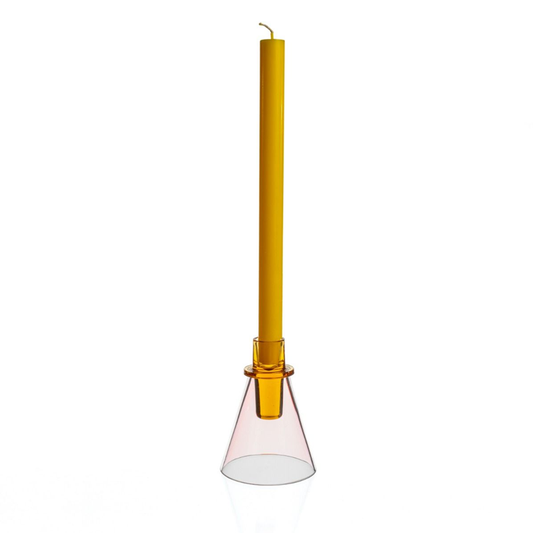 David Mellor | Coloured Glass Candlestick | Amber Pink