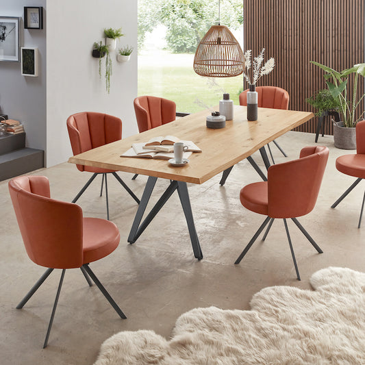 An image of 6 Elina Chairs in Orange Leather around a Venjakob Dining Table