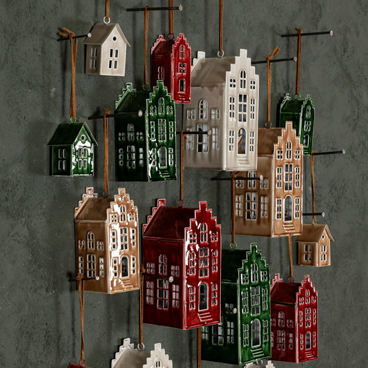 Medium Dark Green Enamel House Tree Decoration