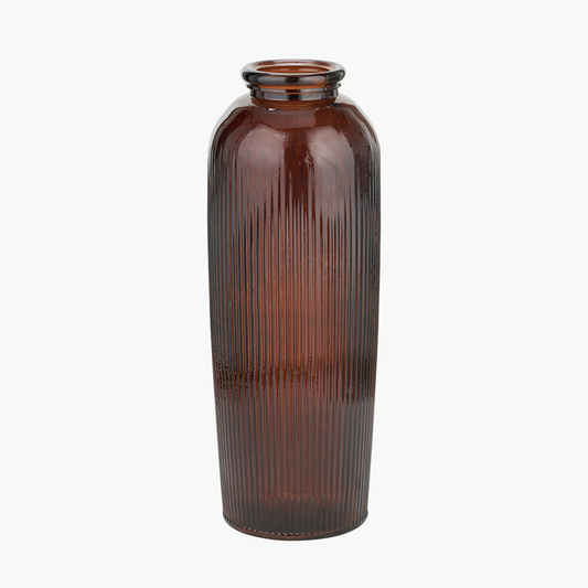 Pecan Ribbed Tall Brown Vase