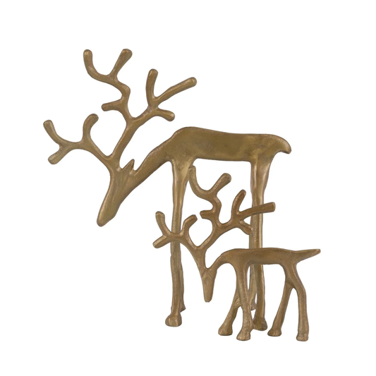 Gallery Direct Woodland Set of 2 Gold Metal Reindeer Ornaments