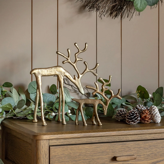 Gallery Direct Woodland Set of 2 Gold Metal Reindeer Ornaments