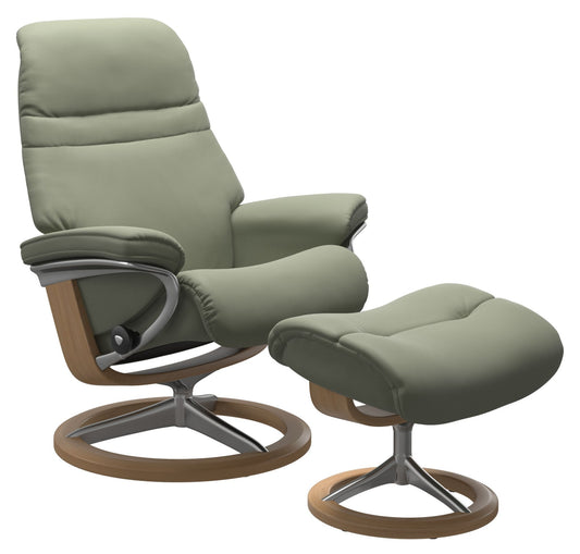 IN-STOCK | Stressless SUNRISE Medium Chair and Stool | Shadow Green Paloma Leather