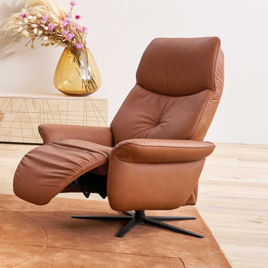 An image of a brown leather recliner