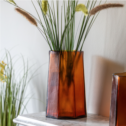 Organic Faceted Amber Hurricane Vase Large