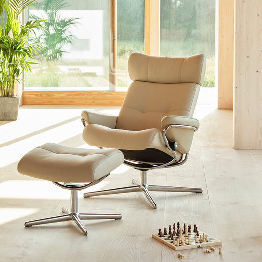 Stressless High Back Berlin Leather Chair & Footstool (M)