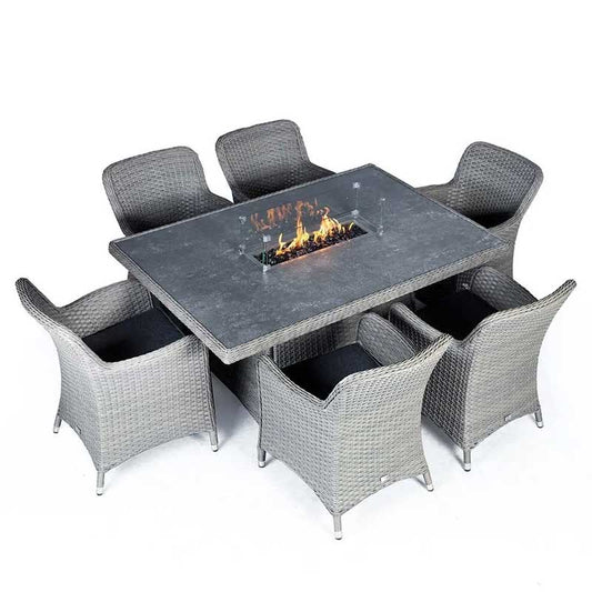 IN-STOCK | Catalan 6 Seat Rectangular Dining Set with Fire Pit