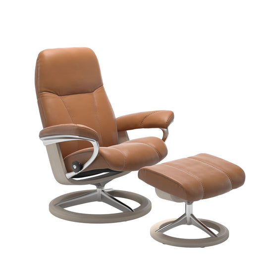 Stressless Consul Signature Leather Chair & Footstool (L)