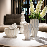 Merc White Ceramic Ribbed Large Vase