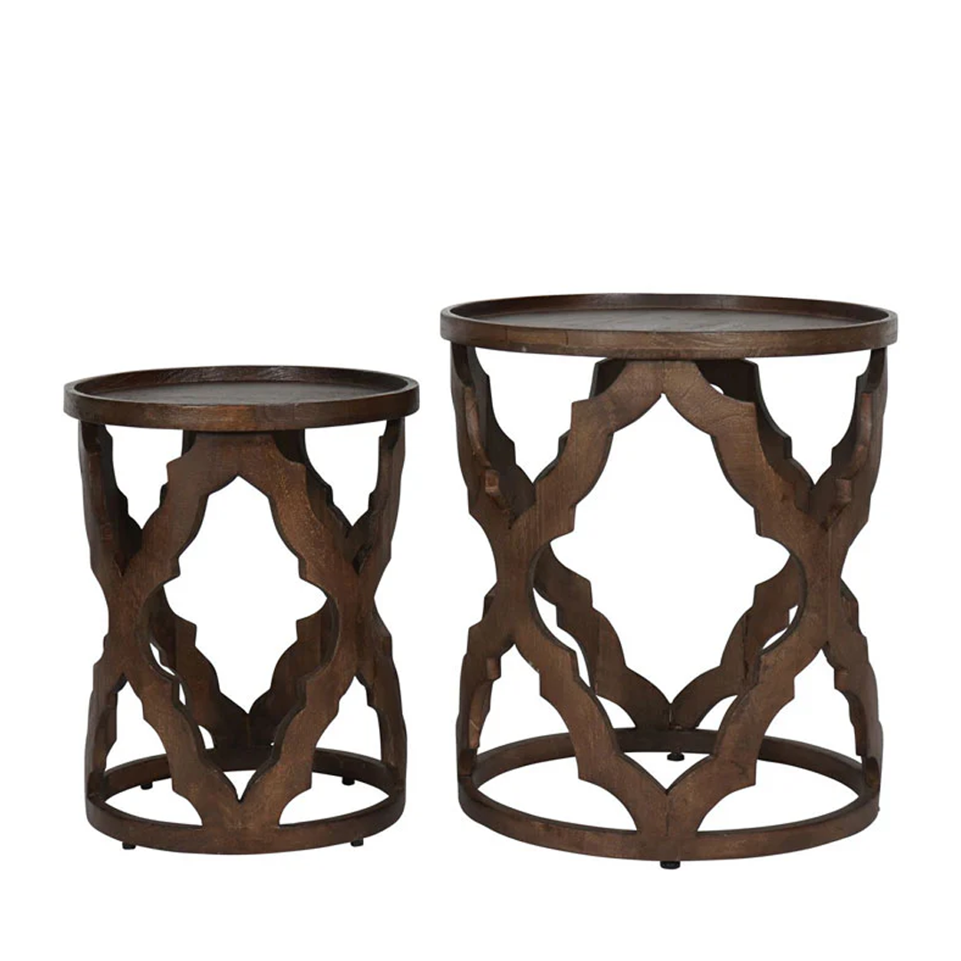 Set of 2 Nesting of Tables Carved Wood