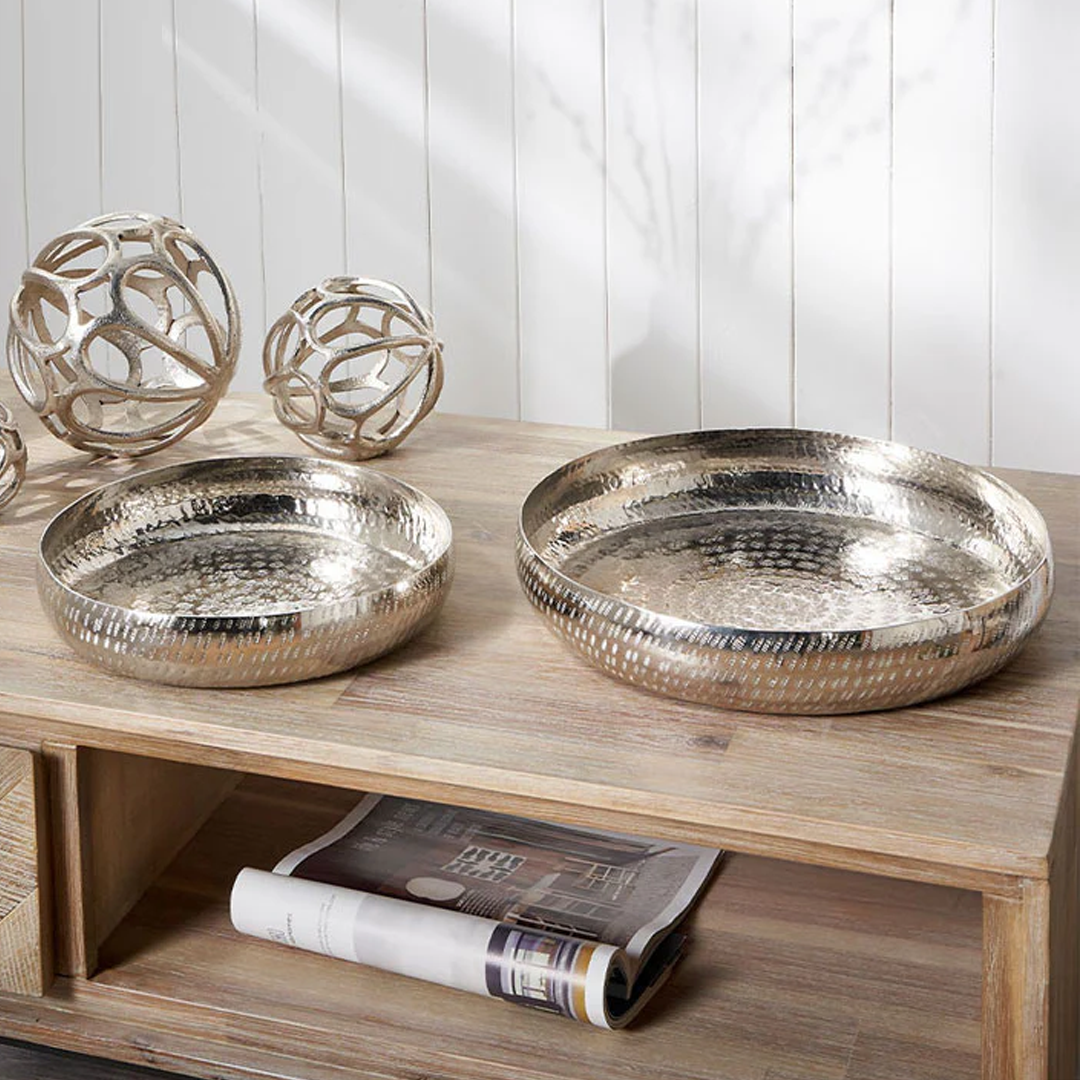 Set of 2 Silver Hammered Metal Bowls