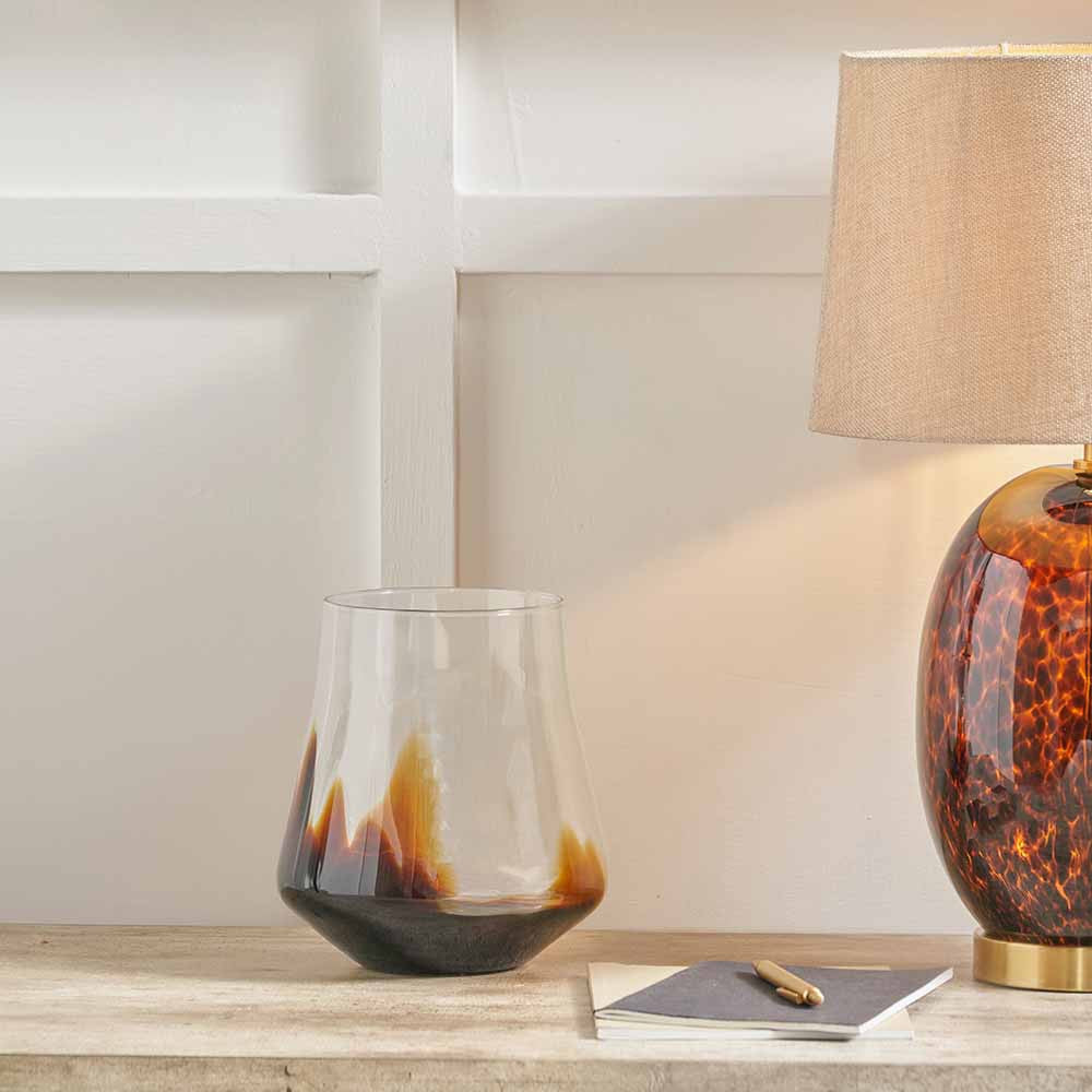 Pecan Brown & Clear Glass Small Vase