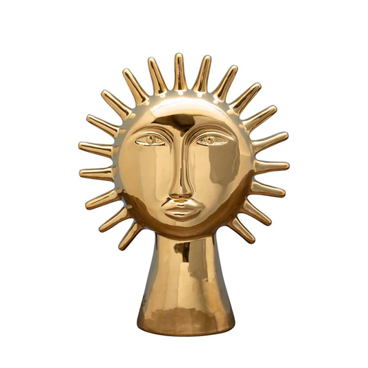 Golden Ceramic Sun Head Sculpture