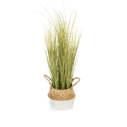 Faux Reed Grass in Straw Pot