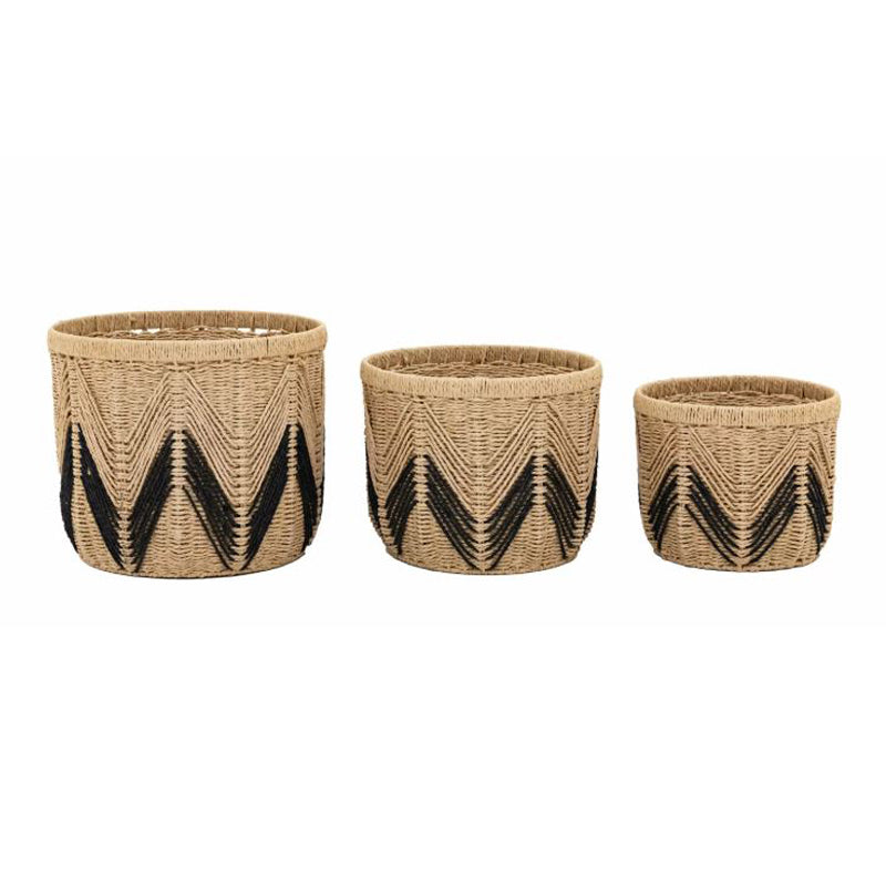 Cameroon Baskets Natural & Black Set of 3