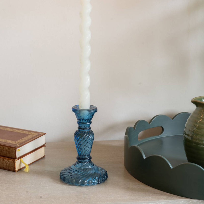 Navy Glass Candlestick