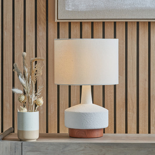 Elio White and Wood Effect Table Lamp