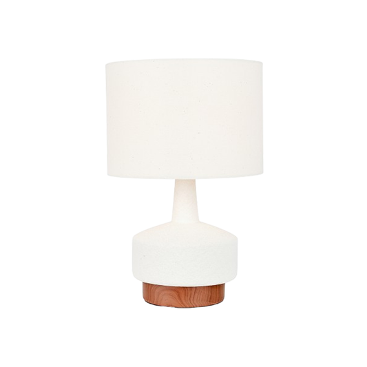 Elio White and Wood Effect Table Lamp