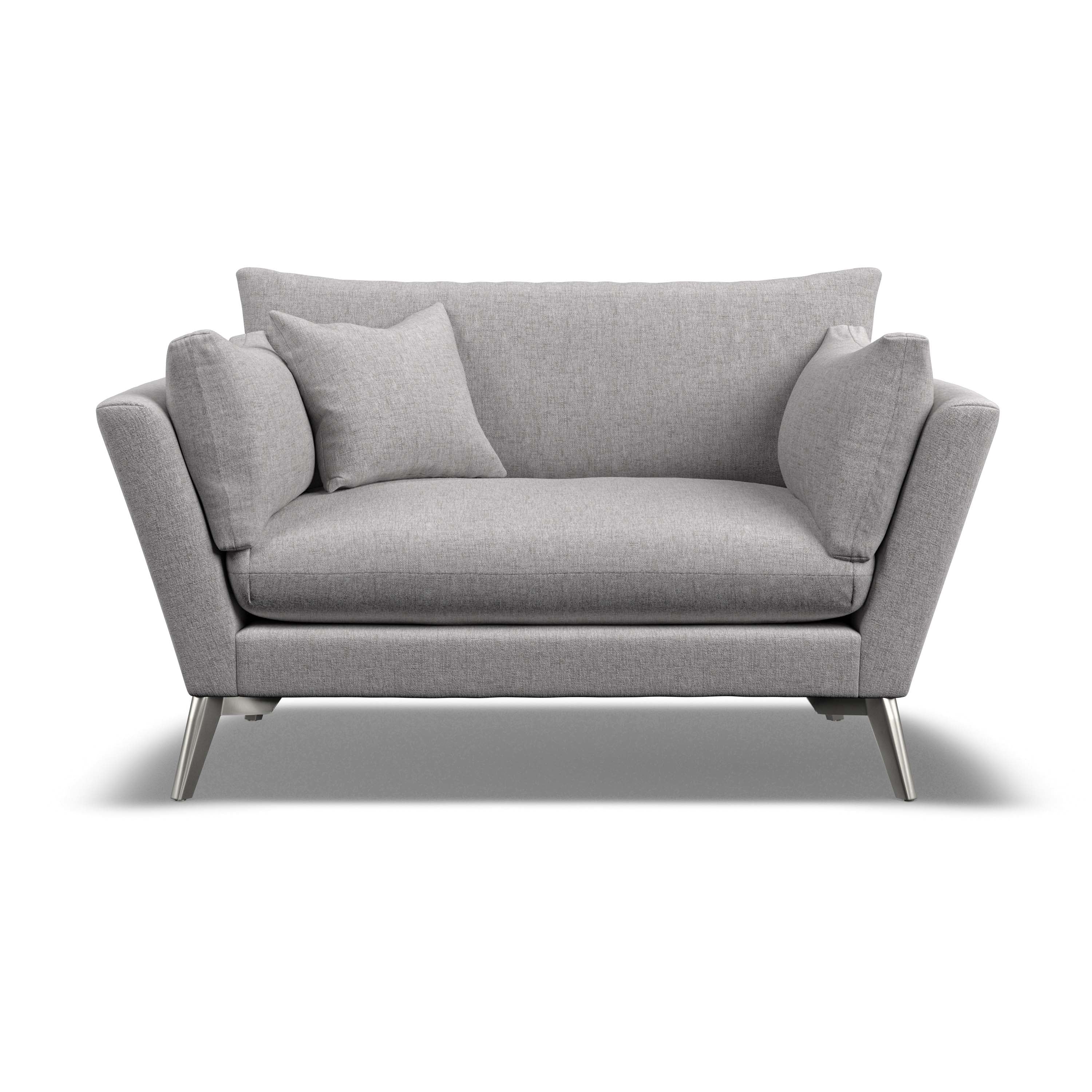 Gray sofa with cushions on a white background