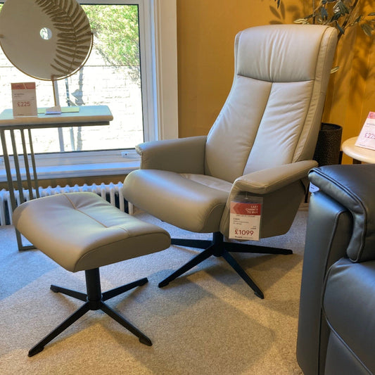 G Plan LUKAS Leather Swivel Recliner Chair and Stool