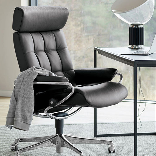 Stressless London Leather Office Chair with Adjustable Headrest