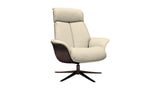 Beige armchair with wooden base on a white background