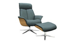 Modern gray armchair with wooden accents on a white background