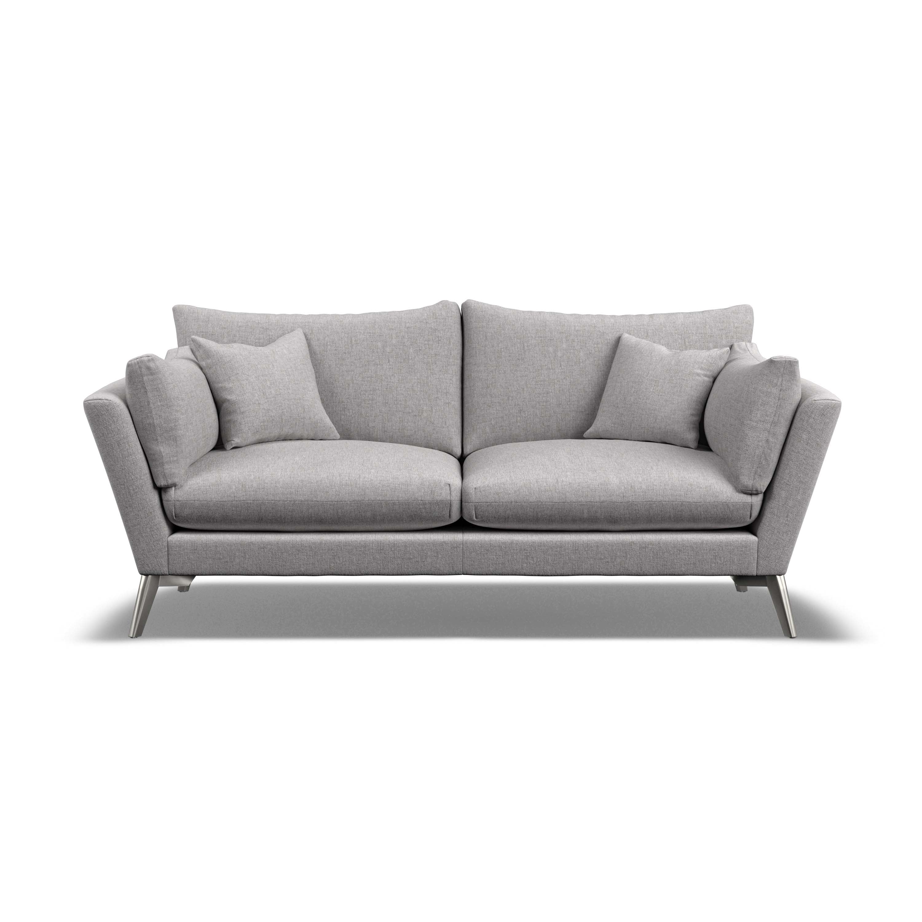 Gray sofa with cushions on a white background