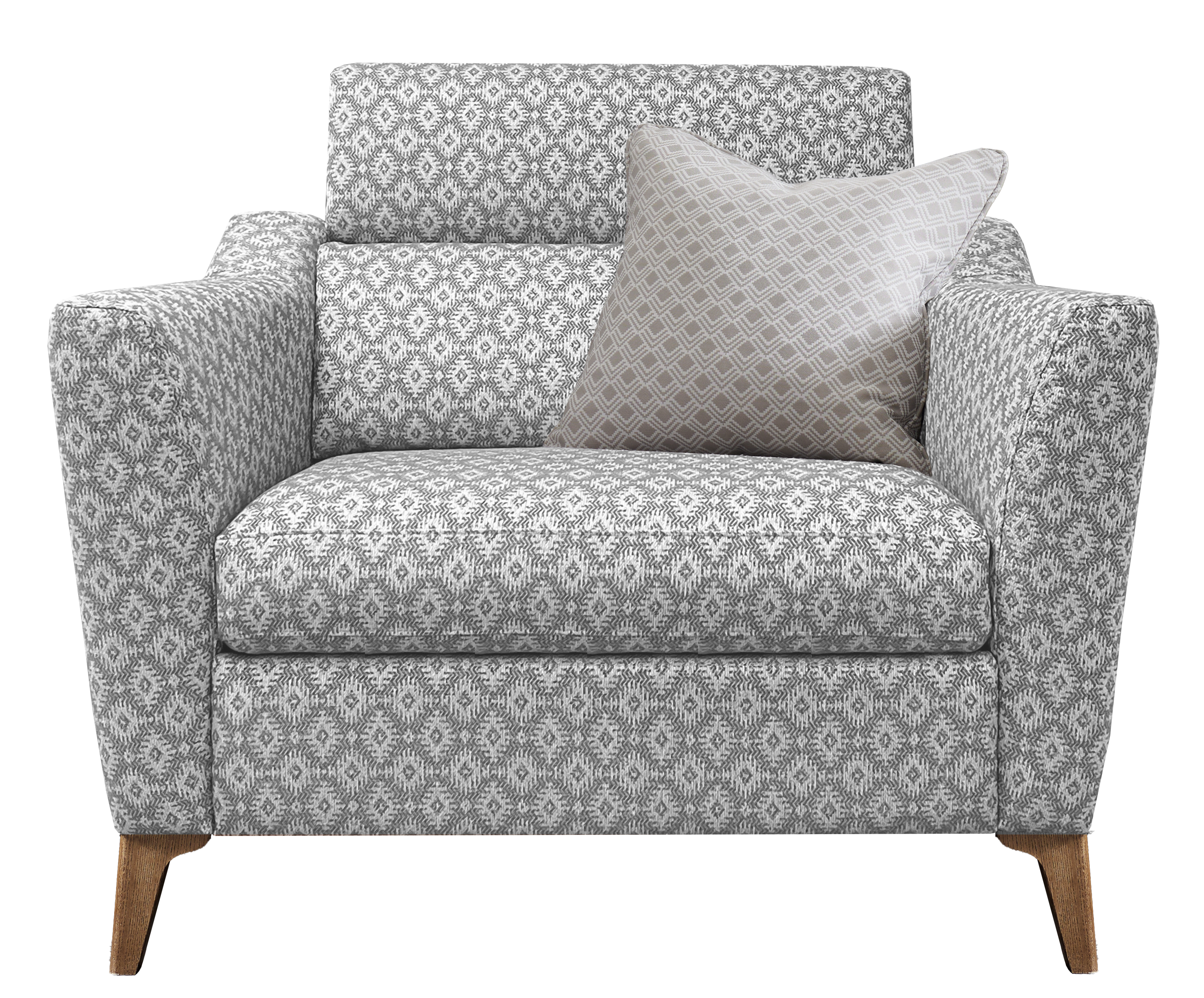 Patterned armchair with a pillow on a white background