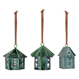 Dark Green Enamel House Tree Decoration Set
