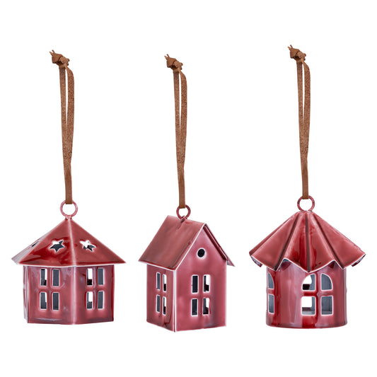 Red Enamel House Tree Decoration Set