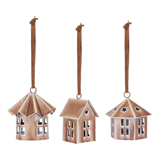 Brown Enamel House Tree Decoration Set