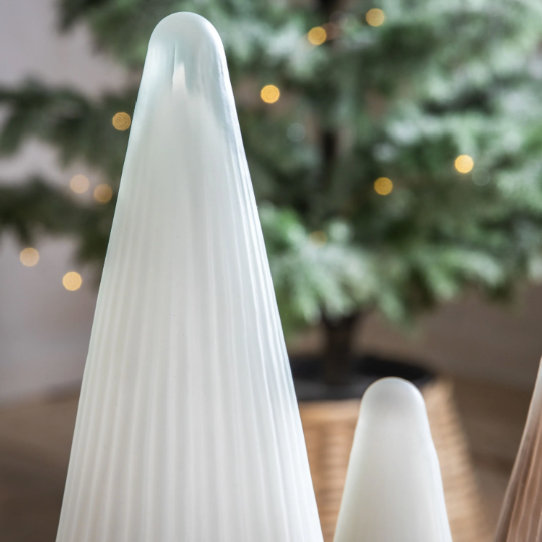 Small Ribbed White Frost Glass Tree
