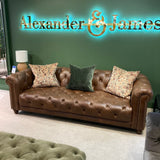 Alexander & James Stax 4 Seater Leather Sofa and Snuggler