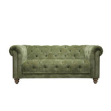 An image of an elegant green velet sofa with low 
