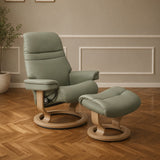 IN-STOCK | Stressless SUNRISE Medium Chair and Stool | Shadow Green Paloma Leather