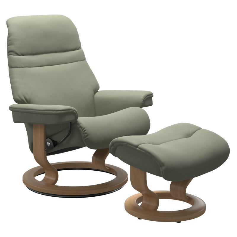 IN-STOCK | Stressless SUNRISE Medium Chair and Stool | Shadow Green Paloma Leather