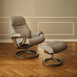 IN-STOCK | Stressless SUNRISE Medium Chair and Stool | Mushroom Paloma Leather