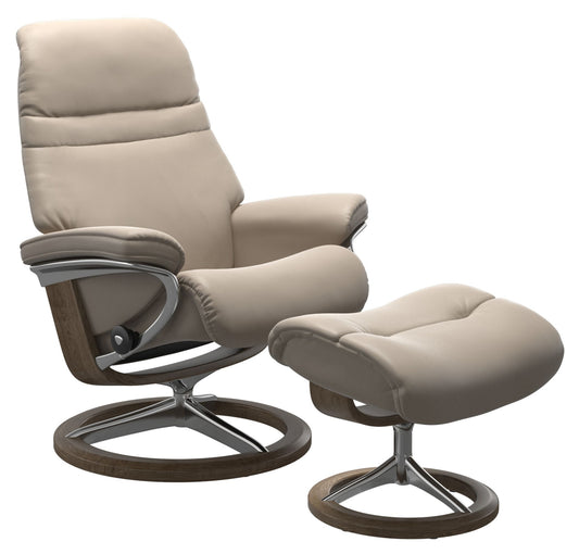 IN-STOCK | Stressless SUNRISE Medium Chair and Stool | Mushroom Paloma Leather