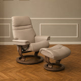 IN-STOCK | Stressless SUNRISE Medium Chair and Stool | Mushroom Paloma Leather