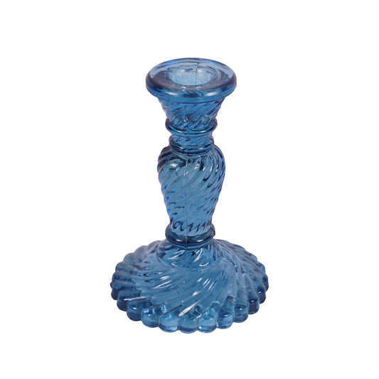 Navy Glass Candlestick