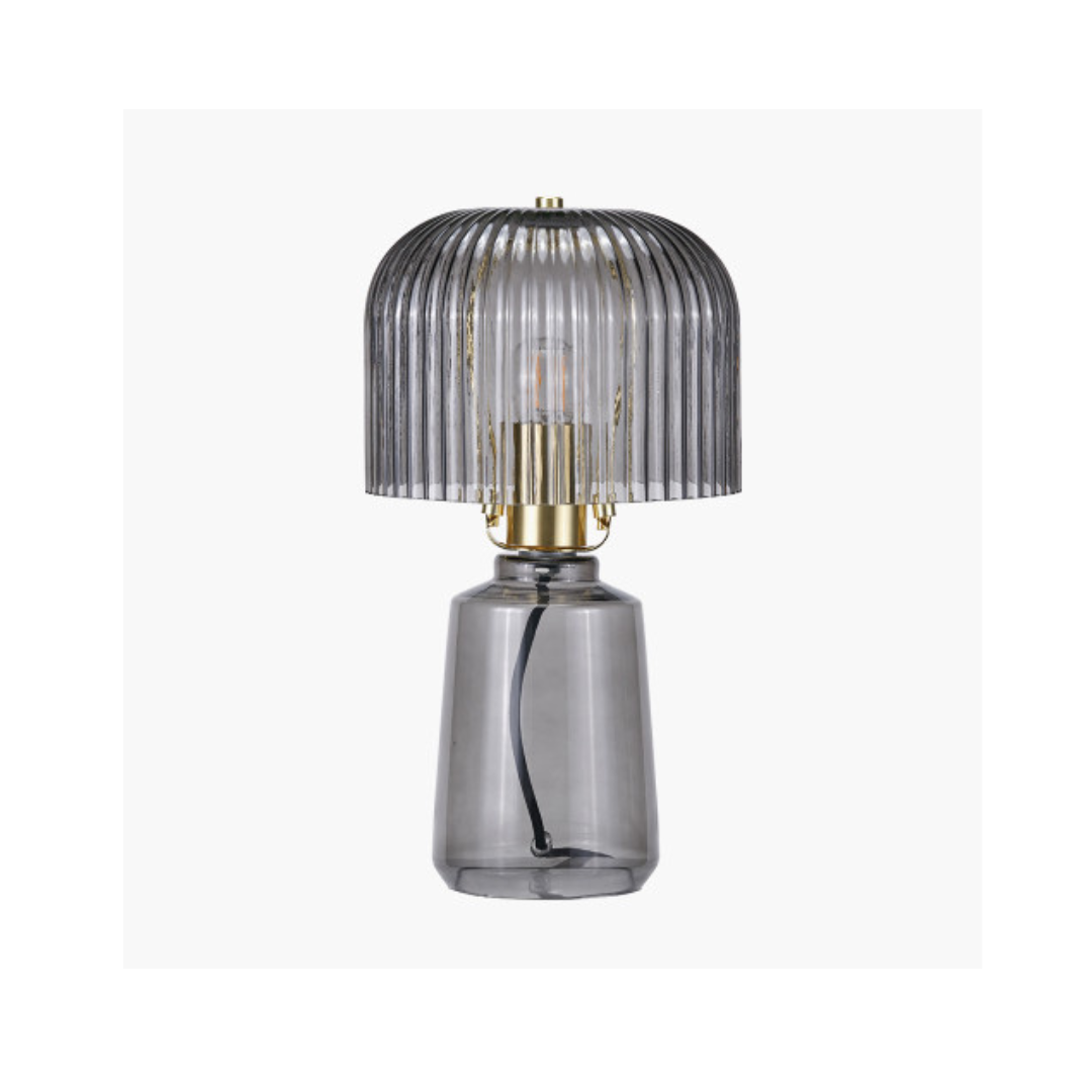 Zandra Grey Ribbed Glass Table Lamp