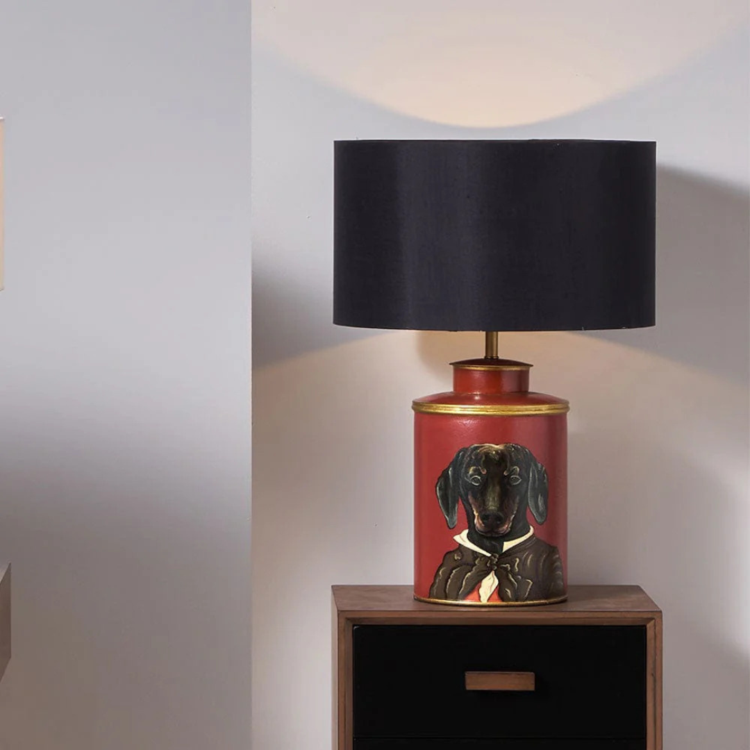 Dachshund Red Hand Painted Metal Table Lamp