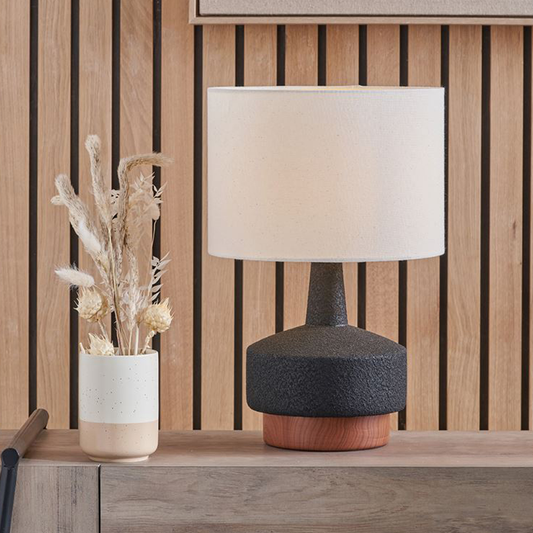 Elio Black and Wood Effect Table Lamp