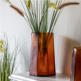 Organic Faceted Amber Hurricane Vase Large